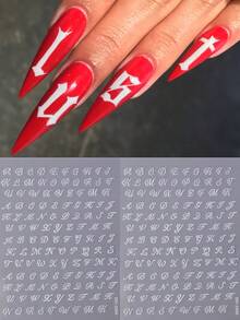 2 片哥特风格大写字母美甲贴纸 Y2K 黑白罗马字母自粘贴纸，时尚英文艺术字体 DIY 美甲装饰 - 黑與白 - 查看 4