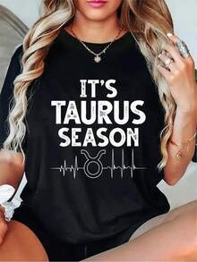 Women's Soft Fabric T-Shirt, Taurus Design - Birthday Outfit For April 20th, Taurus Motif, Loose-Fitting Short-Sleeved T-Shirt, A Must-Have Casual T-Shirt For Spring And Summer, Suitable As A Gift For Taurus Women, Birthday Outfit, And Clothing For Astrology Enthusiasts. Fashionable T-Shirt. - 黑色 - 查看 1