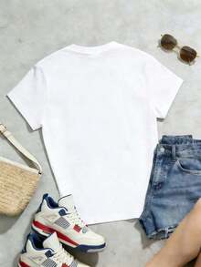 Women's T-shirt Vintage Camiseta de manga corta con cuello redondo suave y casual para mujer, estampado gráfico con la firma de un grupo de chicas K-Pop, adecuada para uso casual en la calle. Negra.Fashion Estilo gótico - Blanco - Ver 4