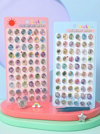 POKOJA LAND High Quality 3D Cute Stickers, Interesting Shiny Embossed Decor, Stereoscopic Interesting Japanese Anime Stickers With Solid Texture, Self-Adhesive Waterproof Non-Stick Decorative Stickers, Adding Stereoscopic And Atmosphere, Mixed Color Design, Asymmetric Shape, Waterproof Decorative Stickers, Suitable For DIY Decoration