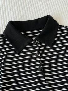 Conjunto de 2 piezas de camiseta de manga corta a rayas y minifalda de moda casual para mujer, primavera/verano 2026.Ropa de mujer de verano, conjunto de playa para el Día de San Valentín, estilo Y2K en color rosa claro - Blanco y Negro - Ver 5