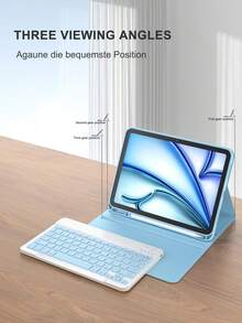 Bao da kiêm bàn phím tương thích với iPad A16 (thế hệ 11/10), thế hệ 9/8/7 (10.2"), iPad Air (10.9"/11"), được làm từ chất liệu TPU dạng gập, PMMA và da PU, bao gồm bàn phím Bluetooth không dây (pin 150mAh) và giá đỡ, màu xanh nhạt. - Màu xanh nhạt - Xem 5