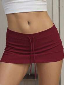 Minifalda con Cordón Ajustable de Cintura Baja para Mujer , Ideal para Conciertos de Country - Rosa Fucsia - Ver 5