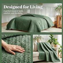 1pc Quilted Layered Bed Quilt, Soft & Skin-Friendly Quilted Bed Cover, Minimalist Air Conditioning Quilt, Summer Quilt, Non-Slip All Season Bed Cover, Home/Dorm Bedding, Machine Washable Bed Sheet, All Season Bed Cover, Bedroom Decor Quilted Blanket - Green - View 2