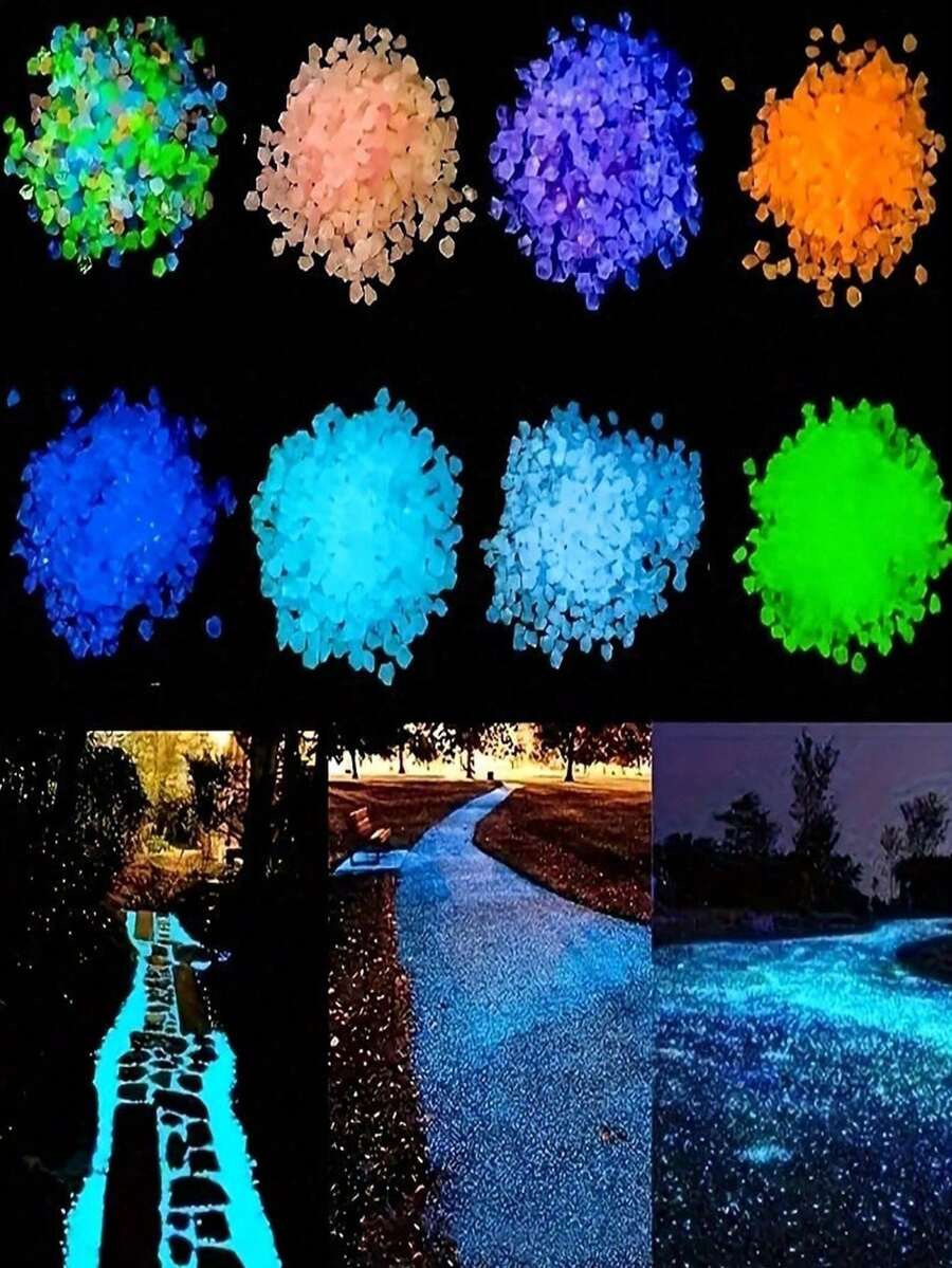 1000顆螢光發光石,花園配件微景觀魚缸裝飾,戶外露台草坪庭院套裝鵝卵石花瓶填充,螢光發光花園鵝卵石石塊,用於庭院與走道裝飾DIY裝飾發光石 - 多色 - 查看 1