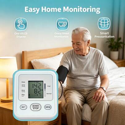 1pc Portable Upper Arm Blood Pressure Monitor, Pressure Sensor, Blood Pressure Monitoring Device, With Upper Arm Cuff Automatic Digital Blood Pressure Monitor, Upper Arm Blood Pressure Monitor, Electronic Blood Pressure Monitor, Blood Pressure Monitor, Sphygmomanometer, Smart Blood Pressure Measurement Device, Arm-Type Blood Pressure Monitor For Elderly