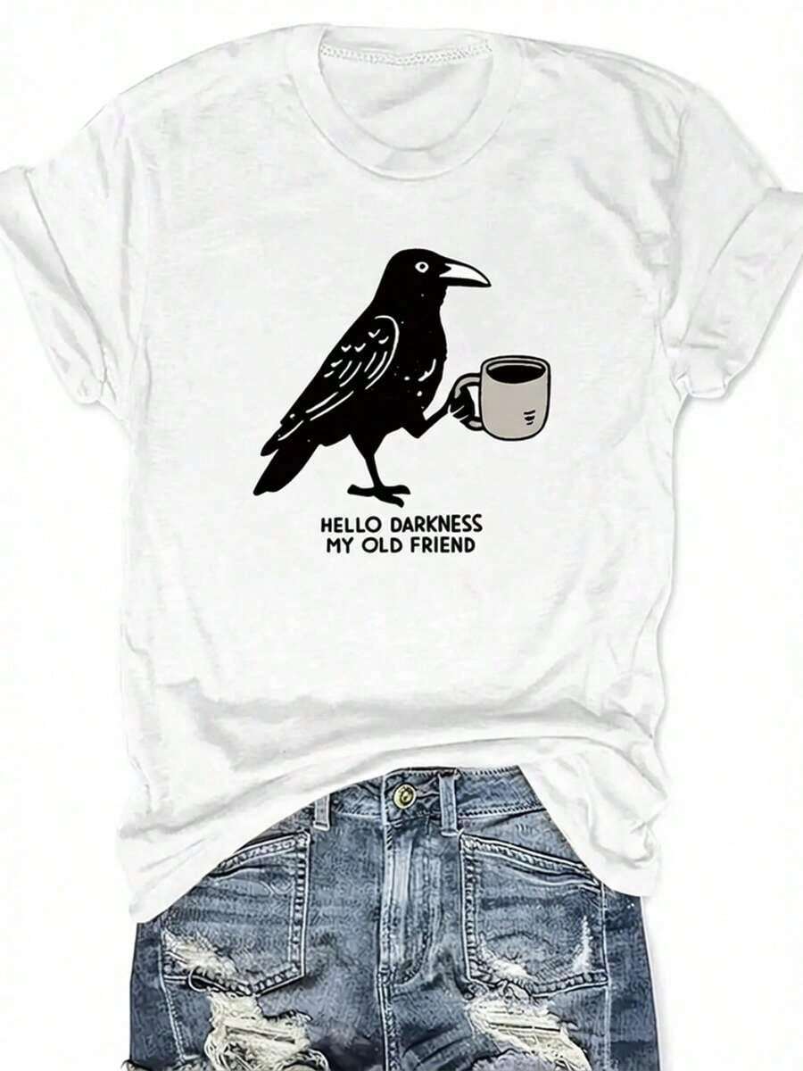 Camiseta con estampado de letras, manga corta, cuello redondo, top casual para verano y primavera, ropa de mujer. Camiseta > Hermosa. - Blanco - Ver 1