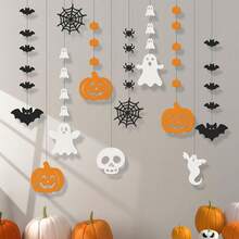 1 Set Of 10 Halloween Bunting Garlands, Party Backdrop Wall Decor Banner With Pumpkin, Bat, Ghost, Spider, Skull Hanging Ornaments - Multicolor - View 13
