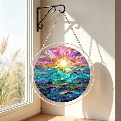 1 bức tranh ghép hình acrylic hình mặt trời mọc, tranh treo cửa sổ, trang trí nhà cửa và sân vườn, đồ trang trí nhà tự làm, hình 3D.