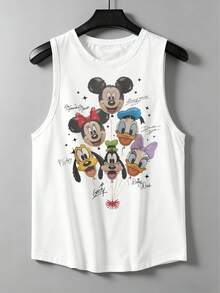Disney Licensed Men's Mickey Mouse & Friends Balloon Print Cute Casual Sleeveless Top With Ultra-Soft Breathable Fabric, Ideal For Daily Outings And Theme Park Visits, Washed Tank Top, Unisex Clothing For Men And Women - 白色 - 查看 2