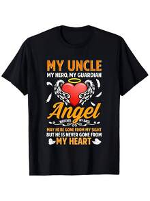 Camiseta Conmemorativa "Mi Tío, Mi Héroe, Mi Ángel Guardián" en Memoria Conocida, Camiseta de Homenaje con Diseño de Alas de Ángel y Corazón, Suave, Transpirable, Ligera, Unisex, Ajuste Cómodo, Manga Corta, Cuello Redondo, Mismo Estilo para Hombres y Mujeres, Verano 2026, Camiseta Estampada de Manga Corta. - Negro - Ver 6