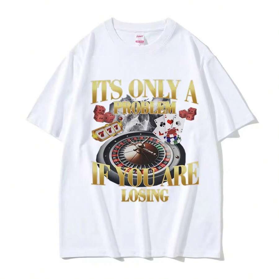 Camiseta con el divertido meme de apuestas "Los ganadores nunca se rinden" para hombre, estilo vintage, de alta calidad, ideal para mujer. Camiseta informal de algodón de talla grande. - Blanco - Ver 1