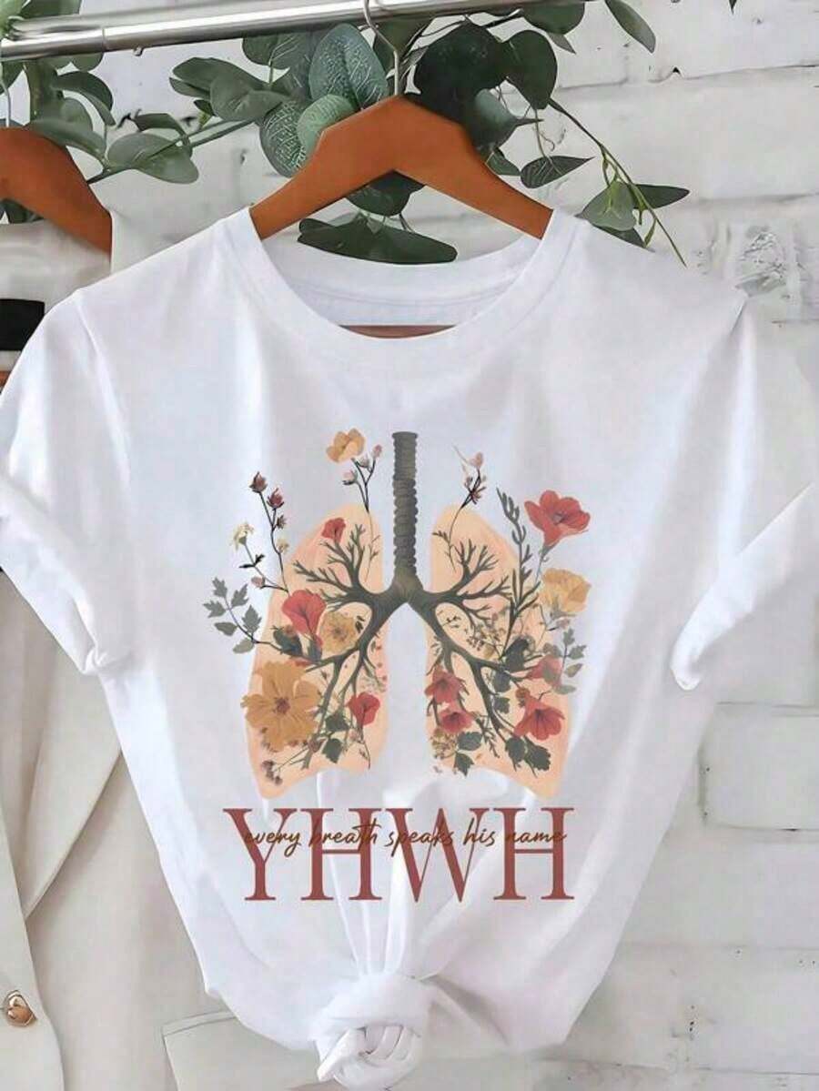 Camiseta de Mujer con Estampado Floral Cristiano, Camiseta Casual de Cuello Redondo con Estampado Floral, Camiseta con Diseño de Jehová, Camiseta con Citas Bíblicas, Regalo para Festividades - Blanco - Ver 1