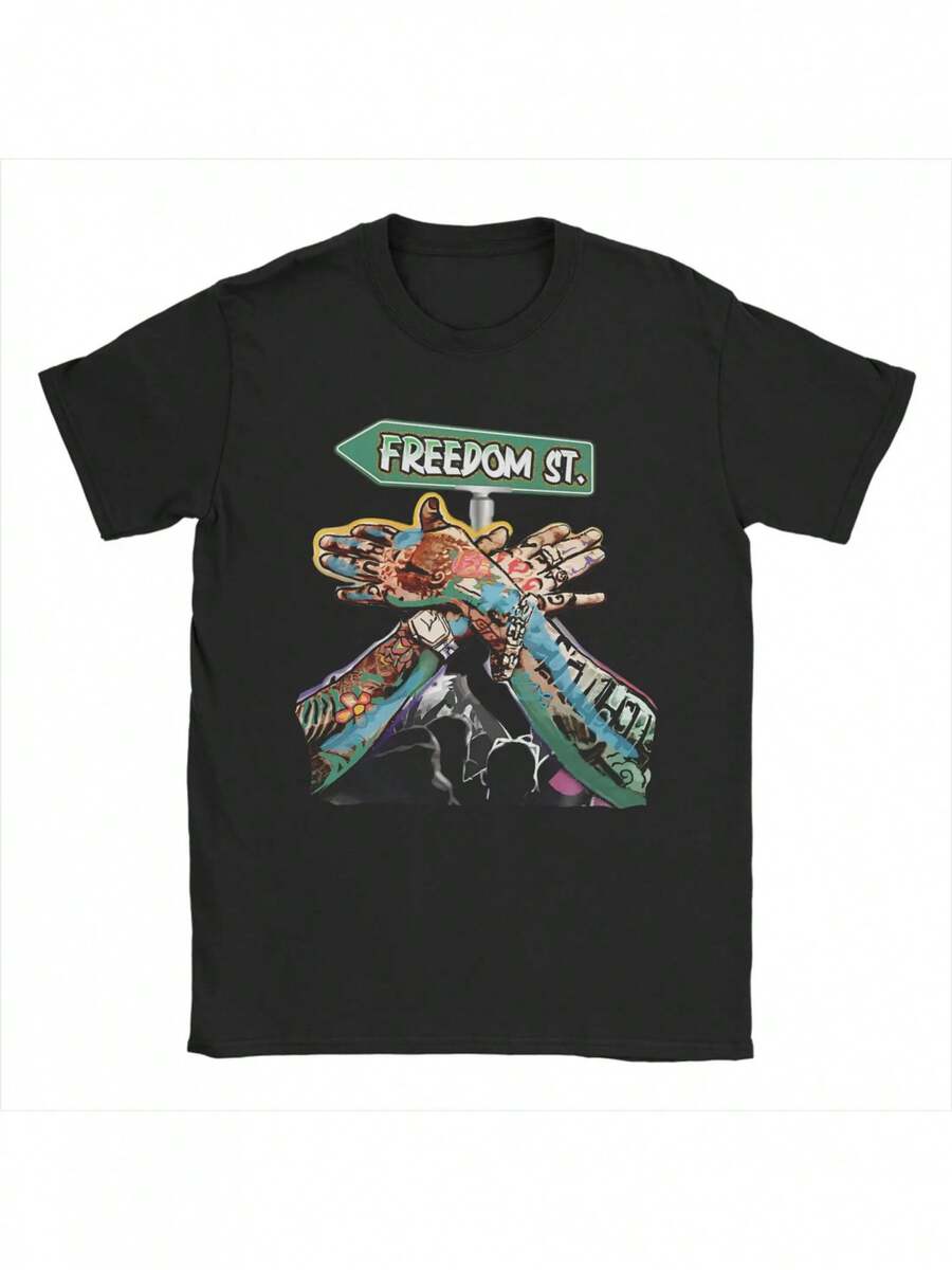 Camiseta Gráfica Vybz Kartel para Hombre - Camiseta Transpirable de Manga Corta con Cuello Redondo y Estampado Icónico de Rapero, Corte Holgado, Ideal para Verano, Ropa de Dancehall y Atuendos Casuales. Una camiseta de manga corta adecuada para el hogar, uso diario, fiestas y viajes, perfecta como regalo para amigos o familiares. - Negro - Ver 1