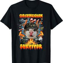 Funny Circumcision Survivor Cat Oddly Specific Cat Meme T-Shirt - Black - View 1