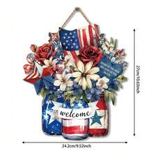 1pc July 4th Door Hanger Memorial Day Wooden Hanging Sign Red White And Blue American Wood Plaque For Home Wall Window 250th Anniversary Decor - Multicolor - View 8