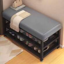 White, Gray Shoe Bench Shoe Bench Shoe Storage Rack Shoe Storage Rack With Cushion Upholstered Seat Unit - Grey (60cm) - View 8
