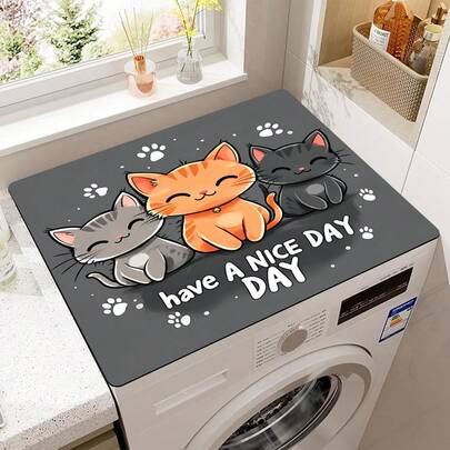 1pc Cartoon Print Washing Machine Dust Cover Mat, Absorbent Table Mat, Absorbent Fridge Mat, Microwave Dust Cover, Soft Diatomite Drainage Mat, Anti-Slip Strong Absorbent Dish Drying Mat, Modern Washing Machine & Dryer Top Cover, Suitable For Laundry Room And Kitchen, Tabletop
