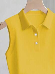 Camiseta sin mangas de mujer de punto acanalado, elegante y de moda - Amarillo - Ver 3