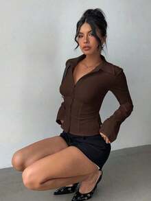 Women Blazers - Brown - View 4