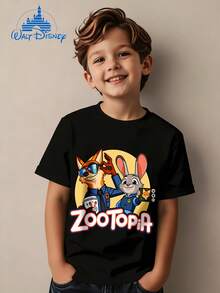 Summer Short-Sleeve T-Shirts For Kids From Zootopia, Featuring Cute Designs Of Nick And Judy. They Are Stretchy, Breathable, Moisture-Wicking, And Stylish, Suitable For Both Boys And Girls. Available In Various Colors, These Are Disney Park Outfits - màu đen - Xem 3
