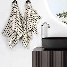 Black And White Striped Bathroom Hand Towel, Vintage Kitchen Decor, Guest Use, 14 Inches X 29 Inches - Black - View 3