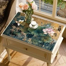 1件复古莲花印花沥水垫/吸水垫/晾干垫，适用于咖啡机、餐具 - 吸水性强的聚酯纤维桌面保护垫，带橡胶防滑垫，可用于厨房台面装饰、家庭酒吧和餐桌 - 彩色 - 查看 3