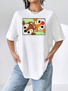 Two Adorable, Curious Squirrels Peek Out With Funny Expressions, Symbolizing Friendship, Joy, And A Playful Spirit. Comfortable, Casual, Short-Sleeved Women's T-Shirt, Ideal For Everyday Wear. - 白色 - 查看 6