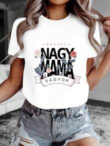 Camiseta de manga corta de primavera/verano para mujer con cuello redondo y estampado de texto "Hungarian BUSZKE NAGYMAMA VAGYOK Soy una abuela orgullosa". OTXG - Blanco - Ver 6