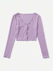 Camiseta De Punto De La Lechuga Con Botones Para Mujer - Lila Púrpura - Ver 3