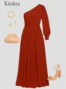 Vestido Largo Elegante Para Mujer Hombro Descubierto Ideal Para Fiestas - Rojo - Ver 3