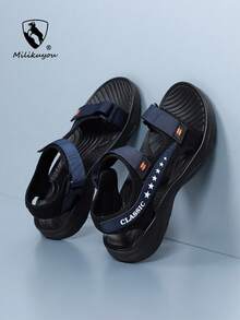Neue atmungsaktive Herren Sandalen, Riemen Lässig Schuhe, Dicke Sohle weiche elastische Strandschuhe, rutschfeste strapazierfähige Herrenschuhe, verstellbare elastische Gartenschuhe, Große Größe 39-48 Wanderschuhe (asymmetrisches Muster) - Blau 980 - Übersicht 1
