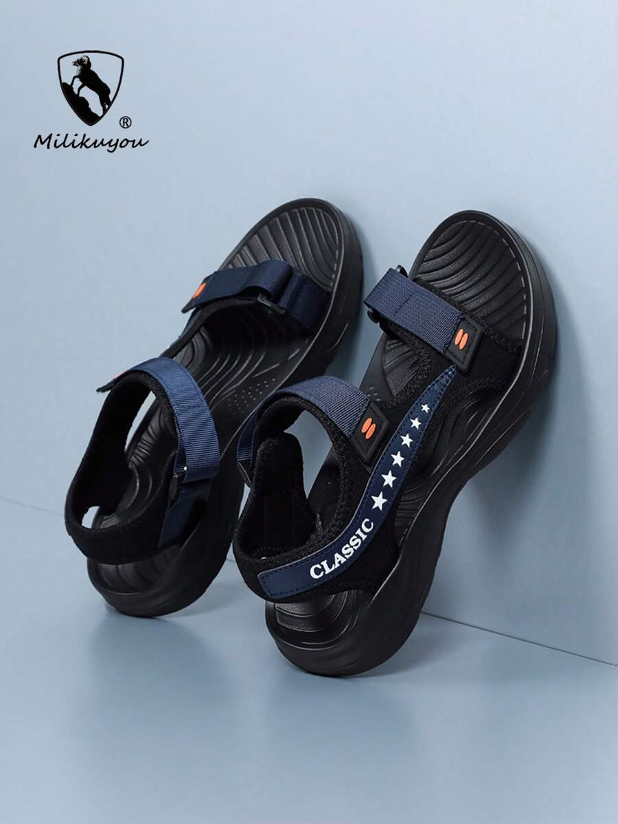 Neue atmungsaktive Herren Sandalen, Riemen Lässig Schuhe, Dicke Sohle weiche elastische Strandschuhe, rutschfeste strapazierfähige Herrenschuhe, verstellbare elastische Gartenschuhe, Große Größe 39-48 Wanderschuhe (asymmetrisches Muster) - Blau 980 - Übersicht 1