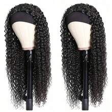 Headband Wig Human Hair 12A Deep Wave Headband Wig 180% Density Glueless None Lace Front Wigs For Women Human Hair Deep Curly Wear And Go Wigs Curly Headband Half Wigs Natural Color - Natural Black - View 10