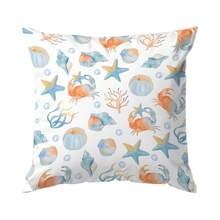 4pcs/Set Blue & Orange Ocean Creature Shell Pattern Pillow Cover, Single-Sided Printed Cushion Cover, Suitable For Living Room, Bedroom, Home Decor, All Seasons - Multicolor - View 13