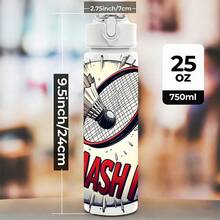 1/5入 750ml 羽球「掃蕩」印花水壺附掛繩 - 防漏運動水壺，大膽卡通風格羽球拍與羽球印花，適合羽球愛好者、運動員、兒童、青少年及運動人士。適合在訓練、比賽、學校和戶外活動中攜帶水、運動飲料或果汁，也是羽球愛好者團隊禮物或生日禮物的絕佳選擇。 - 多色-羽毛球 - 查看 9