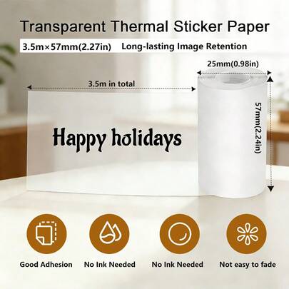 Transparent Thermal Sticker Paper For Mini Printer - Self-Adhesive, Clear Continuous Roll For C9/X5/X6/C15/C17/C19/C20 - Waterproof Labels For DIY Patterns, Thank You Cards & Scrapbooking