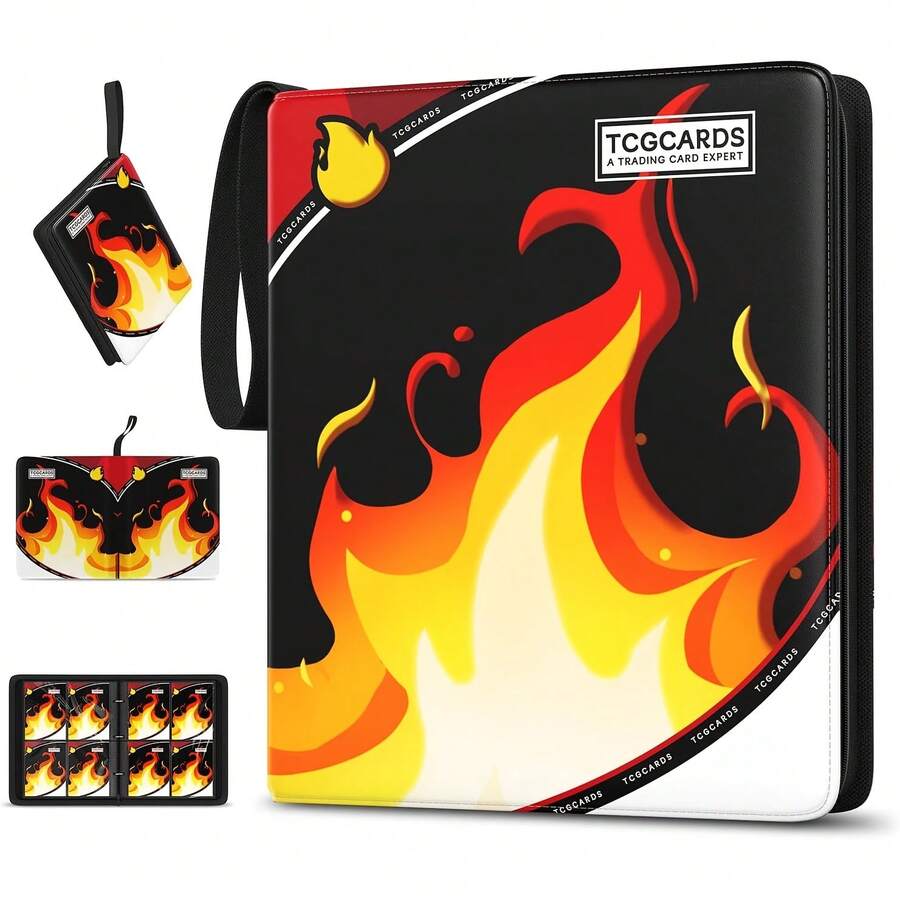Trading Card Binder 4 Pocket,400 Pocket Card Collection Binder With 50 Removable Sleeves,PU Waterproof Top Card Book,3-Ring Zipper Collectible Trading Card Album For MTG/TCG/Card Holder Gift - Multicolor - View 1