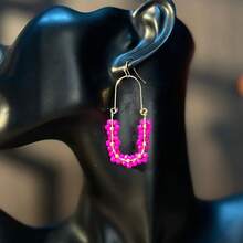 AHAYA Handmade Colorful Beaded Vintage Earrings, Jewelry Accessories Suitable For Daily, Holiday, Party And Fashion Wear - Hot Pink - View 2