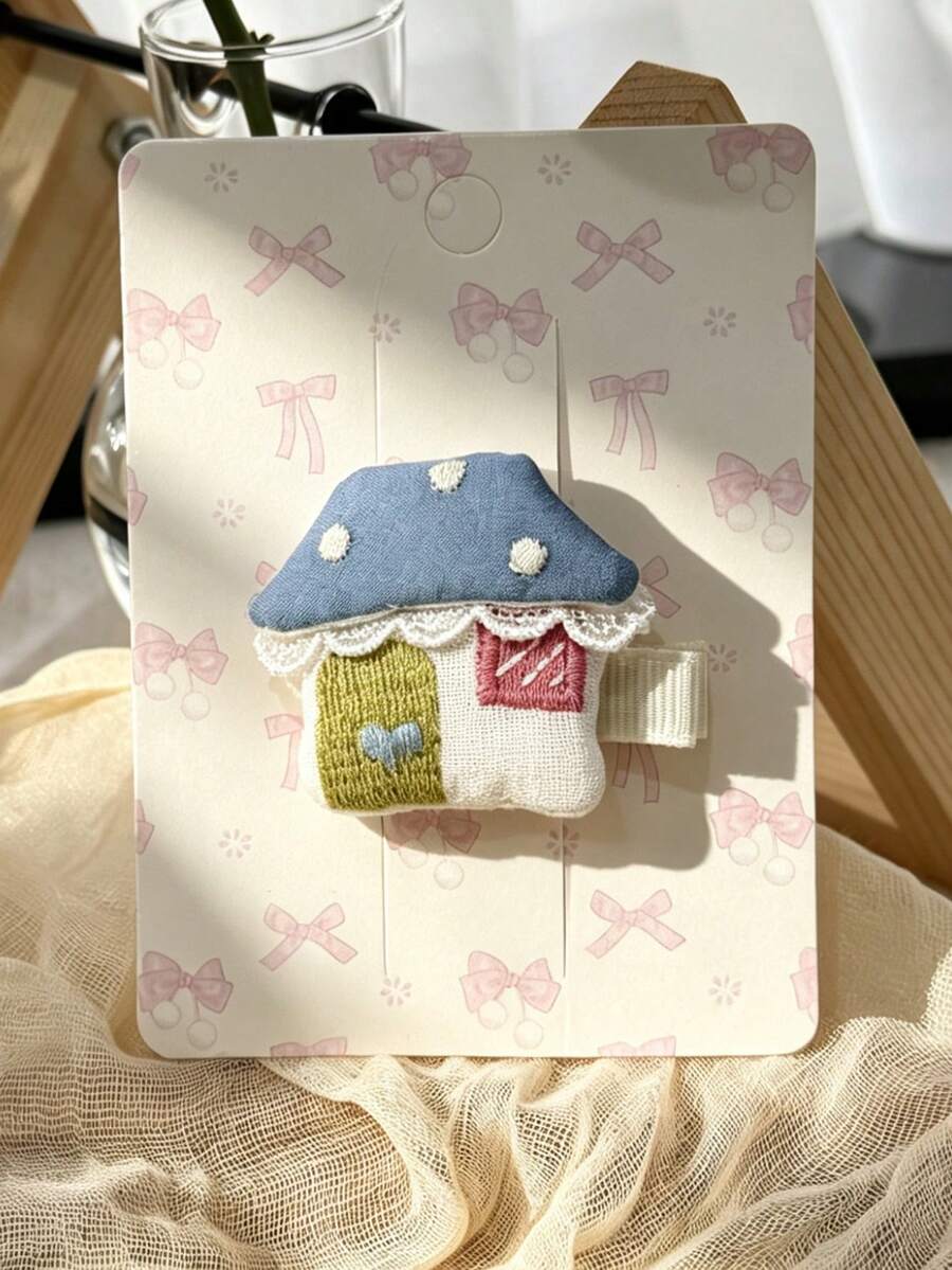 1个手工布艺小屋造型发夹，可爱蓝色屋顶，日式萌系百搭日常发饰 - 彩色 - 查看 1