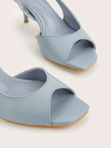 Minimalist Square Toe Open Toe Open Heel Strap Stiletto High Heel Sandals, Suitable For Office,Summer Shoes - Baby Blue - View 4