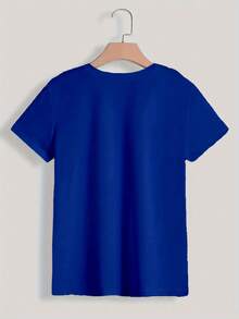 Ropa de talla grande para mujer, camiseta de manga corta con cuello redondo y estampado colorido de delfines y vida marina, adornada con motivos florales y de delfines, camisa casual para primavera, verano y otoño, adecuada para uso diario y como regalo para las fiestas (Halloween, Navidad) - lavable a máquina. Idea de regalo. - Azul - Ver 3