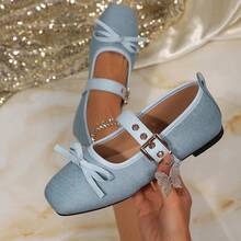2026 Spring New Women's Blue Bow Tie Buckle Comfortable Versatile Shoes - Blue - View 2