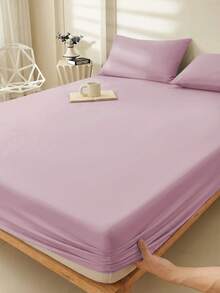 1 pieza Sábana ajustable de color lila claro súper suave, ropa de cama, sábana ajustable ligera, funda de colchón, diseño de bolsillo profundo de hasta 30 cm, suave y transpirable, apta para camas individuales, dobles, queen y king, para todas las estaciones, decoración de habitación, lavable a máquina - Púrpura malva - Ver 6