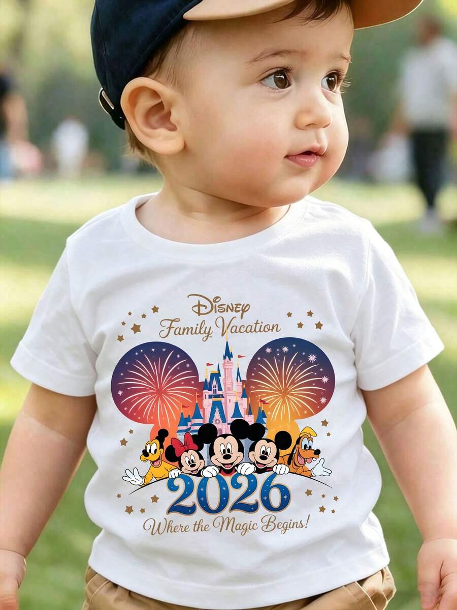 Disney Esta camiseta informal y sencilla de manga corta y cuello redondo lleva estampado el mensaje "Eres mi mejor amigo/a" y está diseñada tanto para bebés niños como niñas, lo que la convierte en una opción ideal para el verano. - Blanco - Ver 1