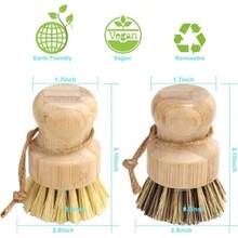 Aisuly Bamboo Dish Brush Set, 2 Pcs Palm Wooden Dish Scrubber Brush, Dish Brushes, Durable Wood Dishes Scrub Brush, Natural Round Vegetable Cleaning Pots Pans Sink Washing Kitchen Brush - 顏色A - 查看 2