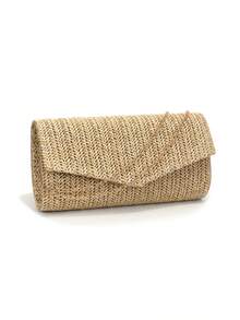 Tas Clutch Amplop Anyaman Mengkilap, Tas Malam Modis Elegan, Cocok untuk Pantai, Pesta, Pernikahan, dan Acara Lainnya - Emas - View 6