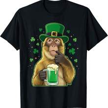 Thinking Monkey Funny Meme St Patricks Day Beer Drinking T-Shirt - Black - View 1