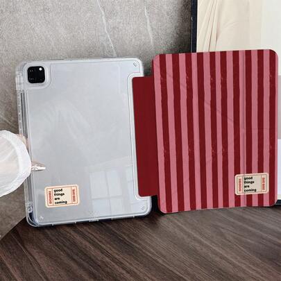 1 chiếc ốp lưng máy tính bảng hai mặt in sọc đỏ và hồng, có ngăn đựng bút, tương thích với iPad 10.9/10.2/ Air thế hệ thứ 5/Pro 11/10/9.7/Air 2/ (thế hệ thứ 7)/ (thế hệ thứ 8)/ Air 4/5/ Pro 11