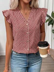 Clasi Blusa de mujer de verano con cuello en V y mangas cortas con estampado floral - Multicolor - Ver 7